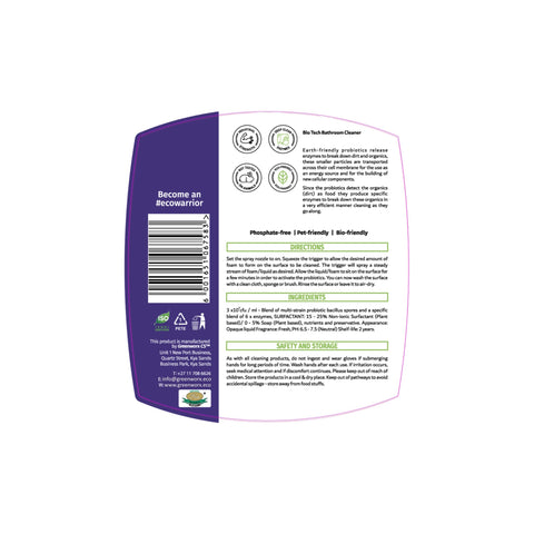 GreenWorx Bio Tech Bathroom Cleaner - Ready To Use (500ml) Back Label