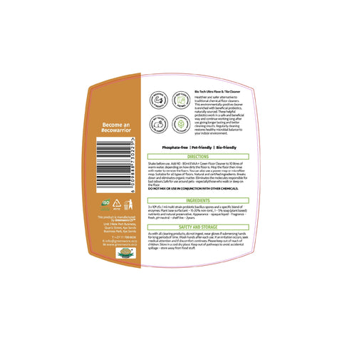 GreenWorx Bio Tech Floor & Tile Cleaner - Ready To Use (500ml) Back Label