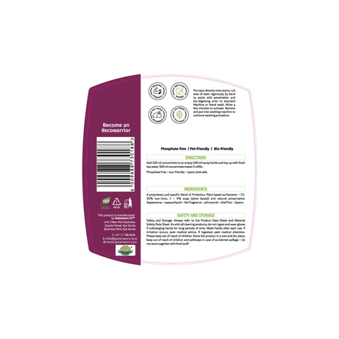 Greenworx Bio Tech Ultra Plus Laundry Spot Remover - Concentrate (500ml) - Back Label