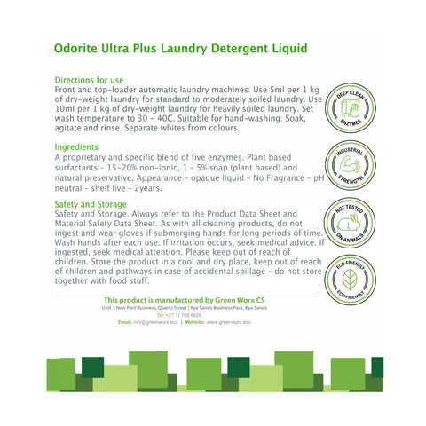 Greenworx Odorite Ultra Laundry Liquid (5L) - Back Label