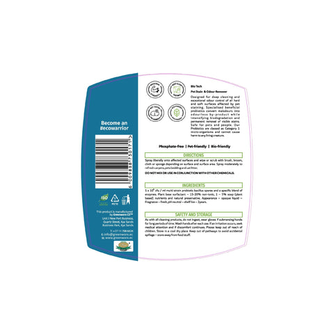Greenworx Bio Tech Pet Stain and Odour Removal - Ready To Use (500ml) - Back Label