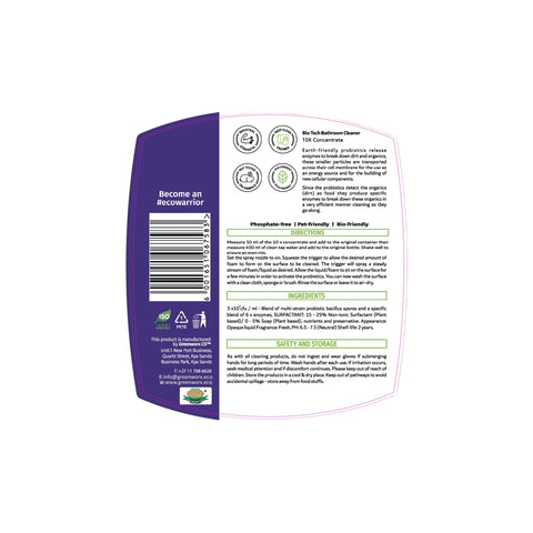 GreenWorx Bathroom Cleaner Spray Refill - Concentrate (500ml) Back Label