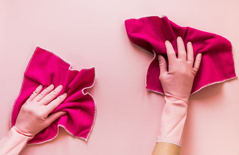 Pink Gloves with Microfibre Cloth